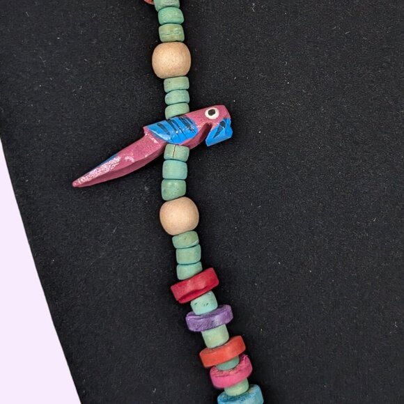 (2/$20) V. Colourful Wood Beaded Parrot Necklace - Picture 3 of 5